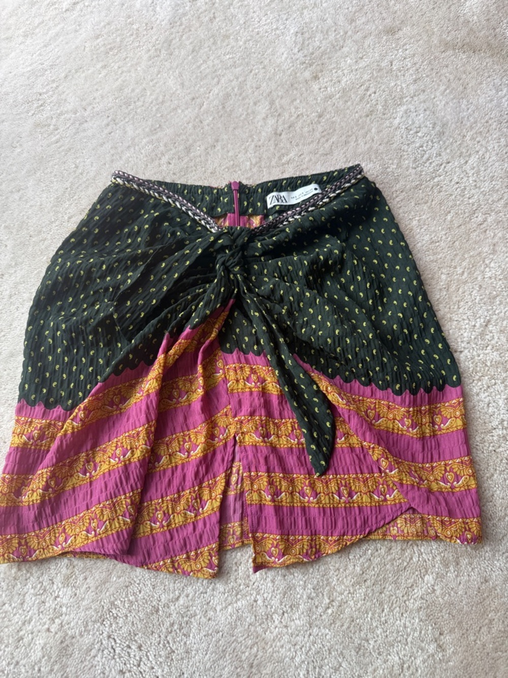 Zara Black, Magenta & Gold Tiered Boho Mini Skirt